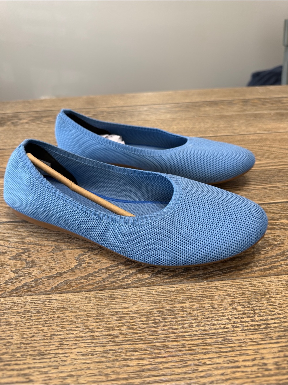 Light Blue Knit Ballet Flats - Women's Slip-On Comfort 9.5